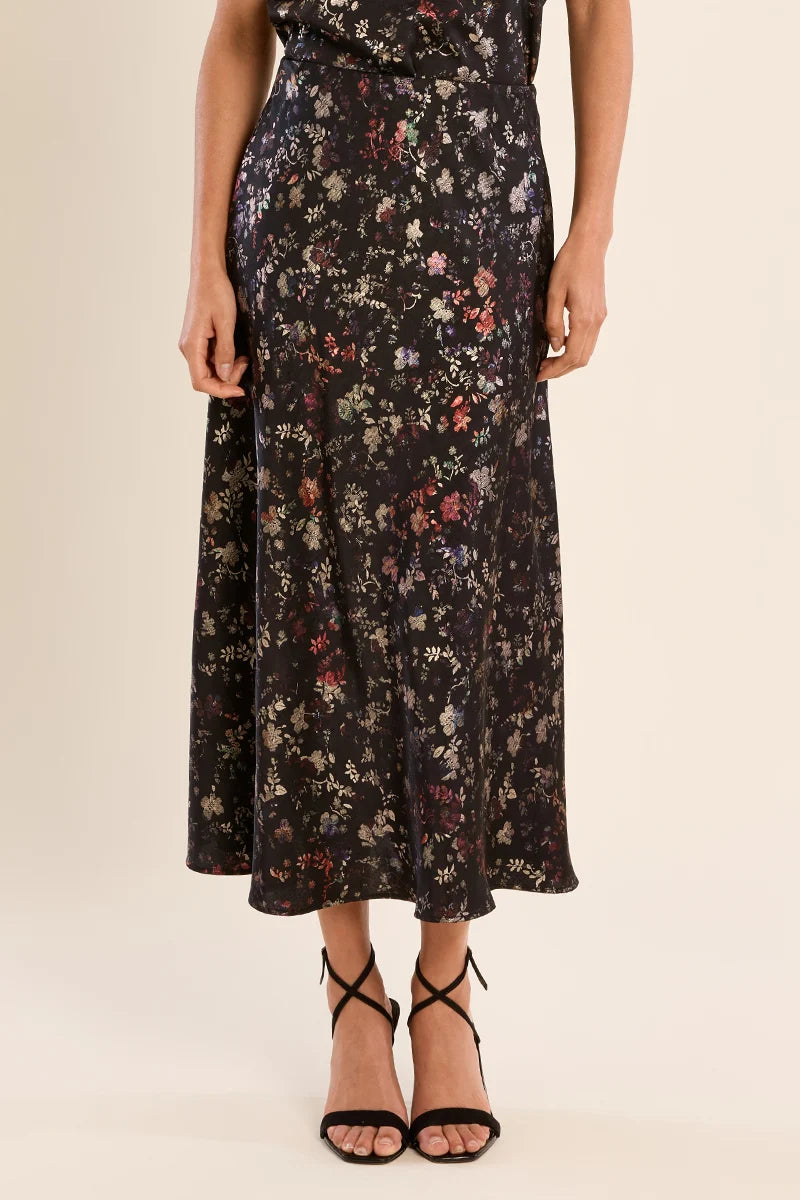 Long floral satin skirt