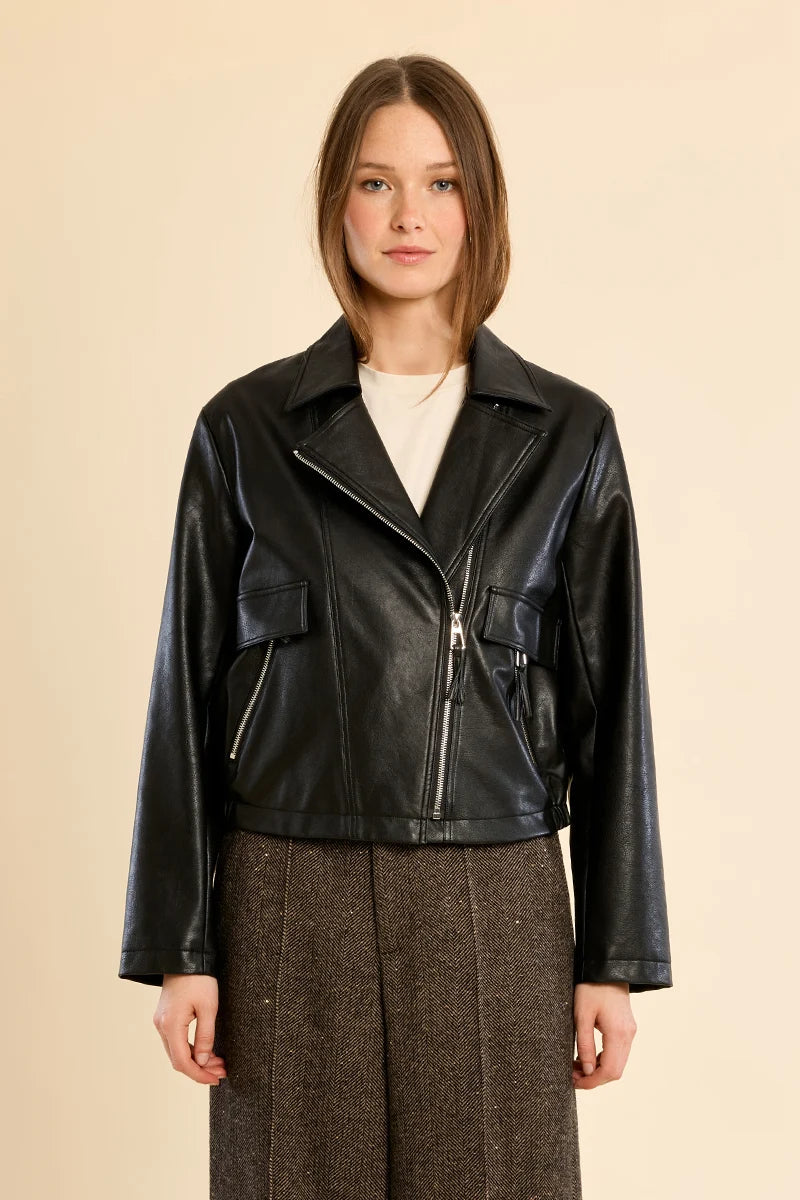 Faux Leather Jacket With Zippers