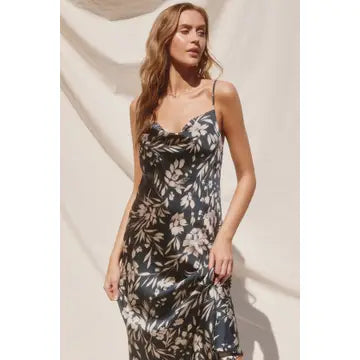 Floral Cowl Neck Midi Dress (Teal)
