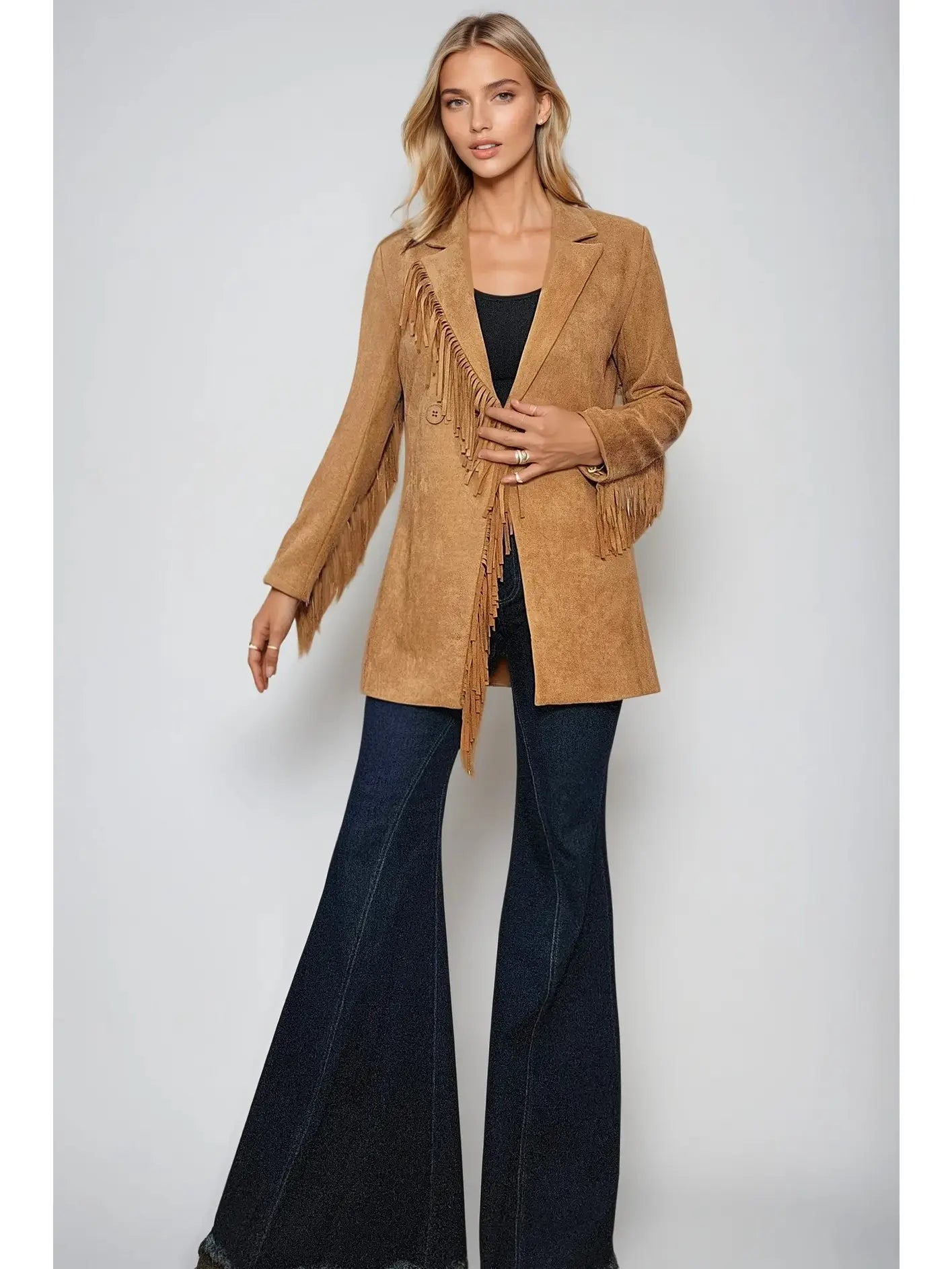 Faux Suede Fringed Blazer