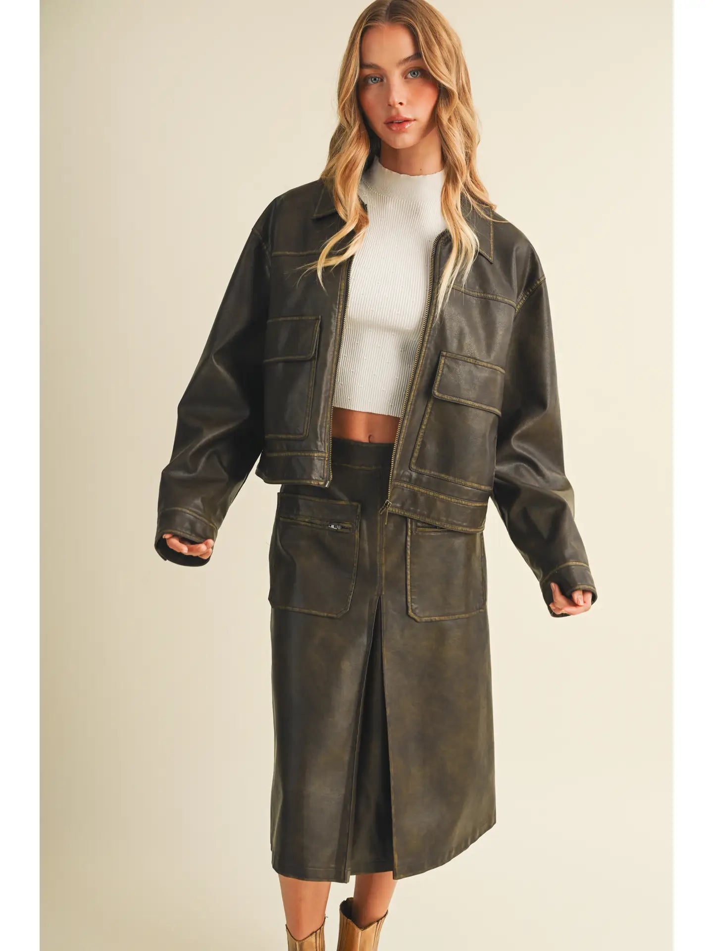 Coated Knit Boxy Utility Jacket