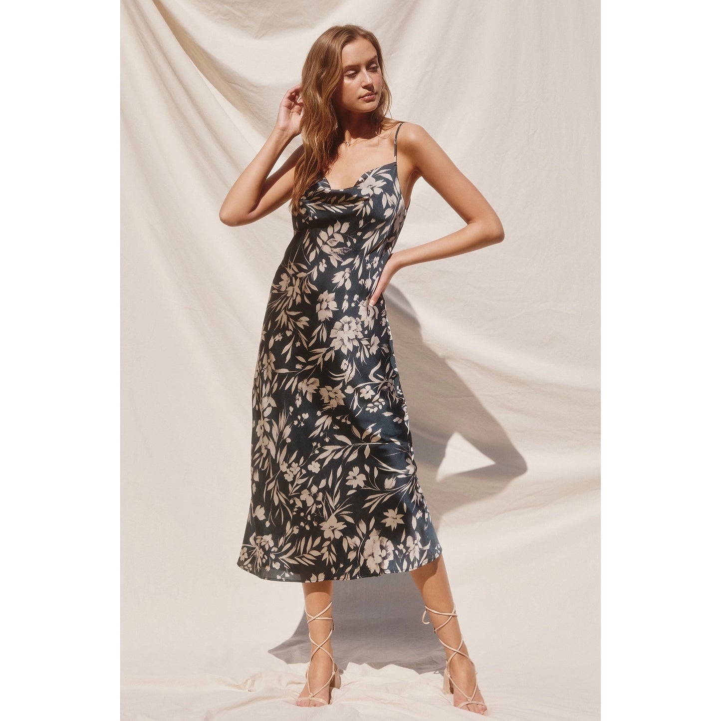 Floral Cowl Neck Midi Dress (Teal)