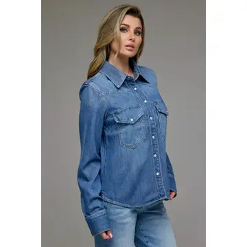 Basic Western Shirt ( Mid Wash)