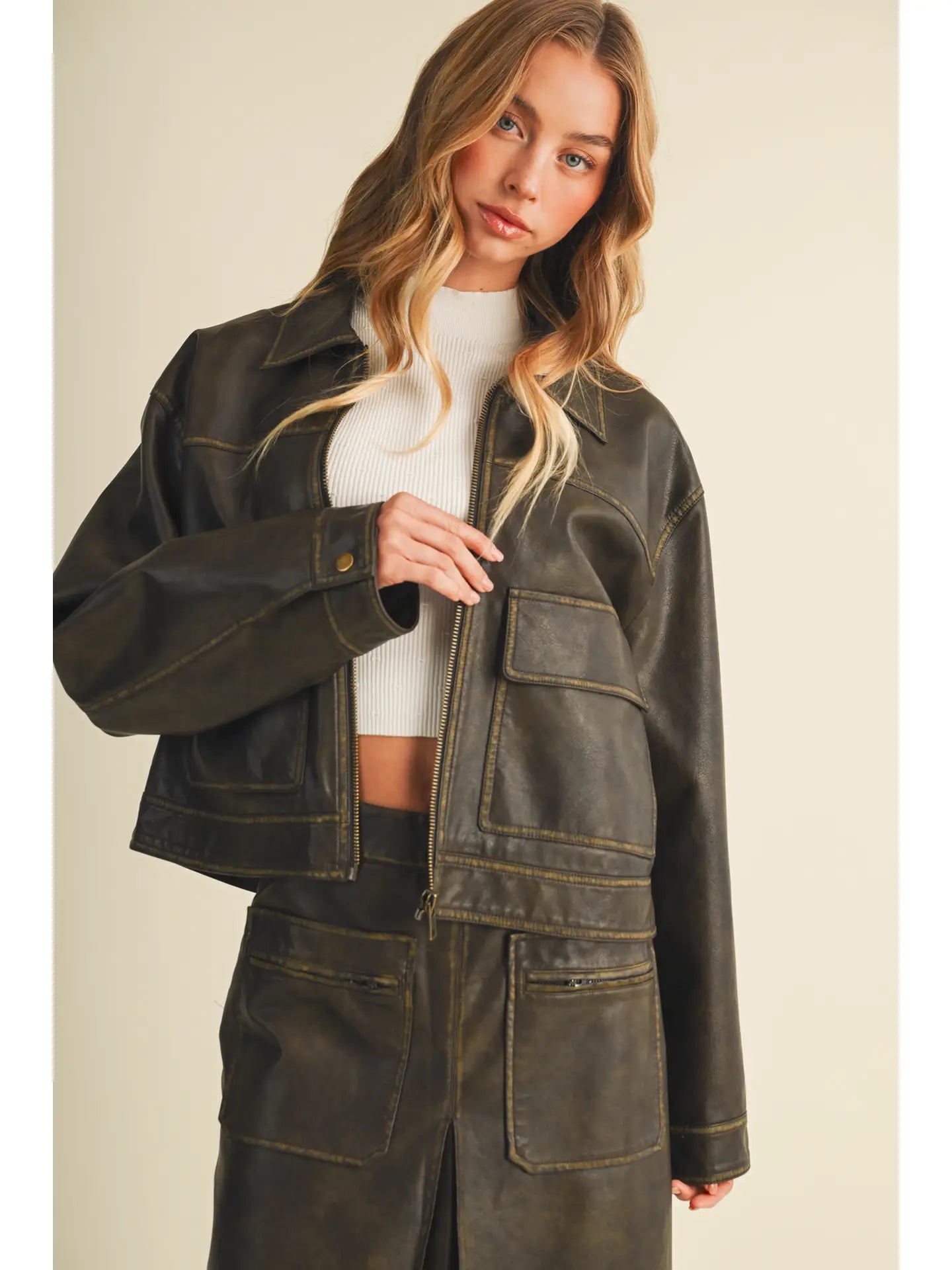 Coated Knit Boxy Utility Jacket