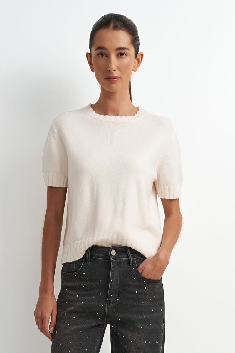 Astrid Short Sleeve Cream Sweater