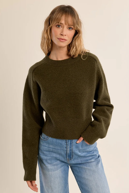 Ribbed Crop Sweater - Khaki