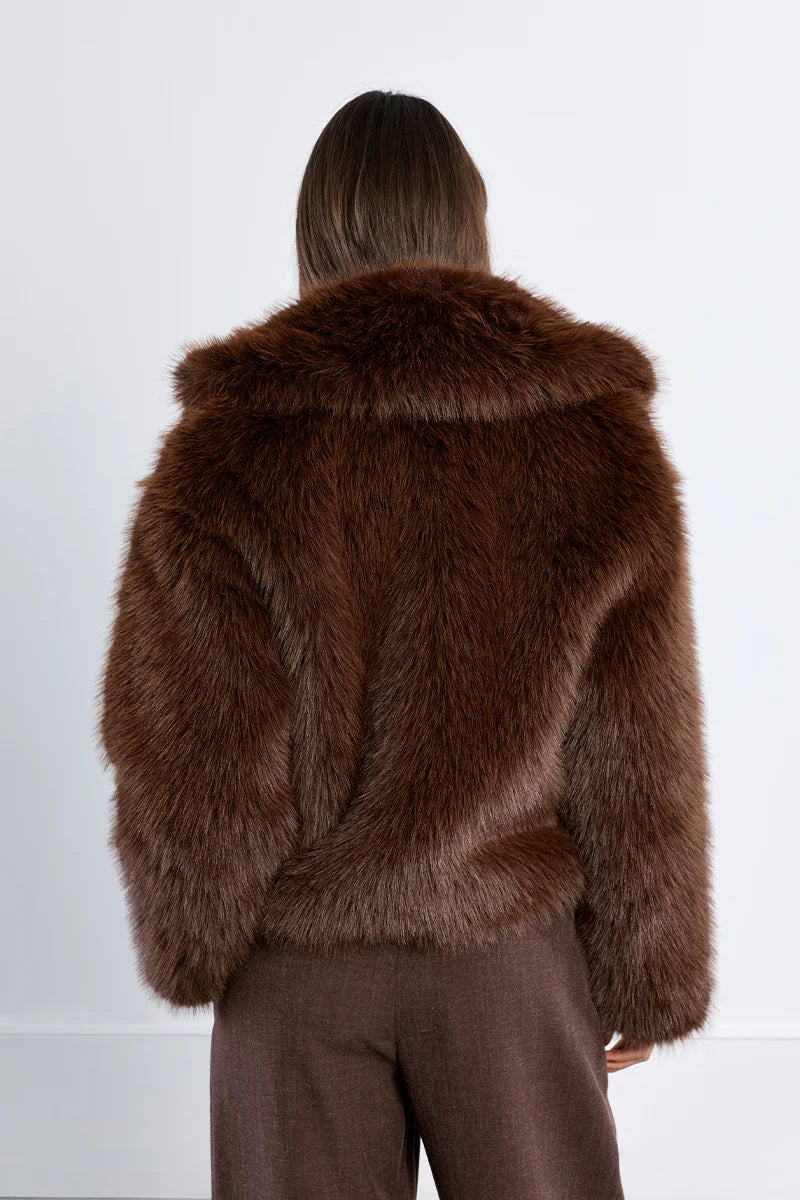 Faux fur coat, brown