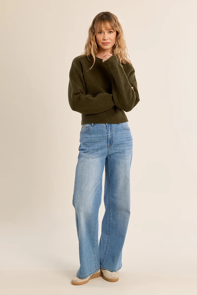 Ribbed Crop Sweater - Khaki