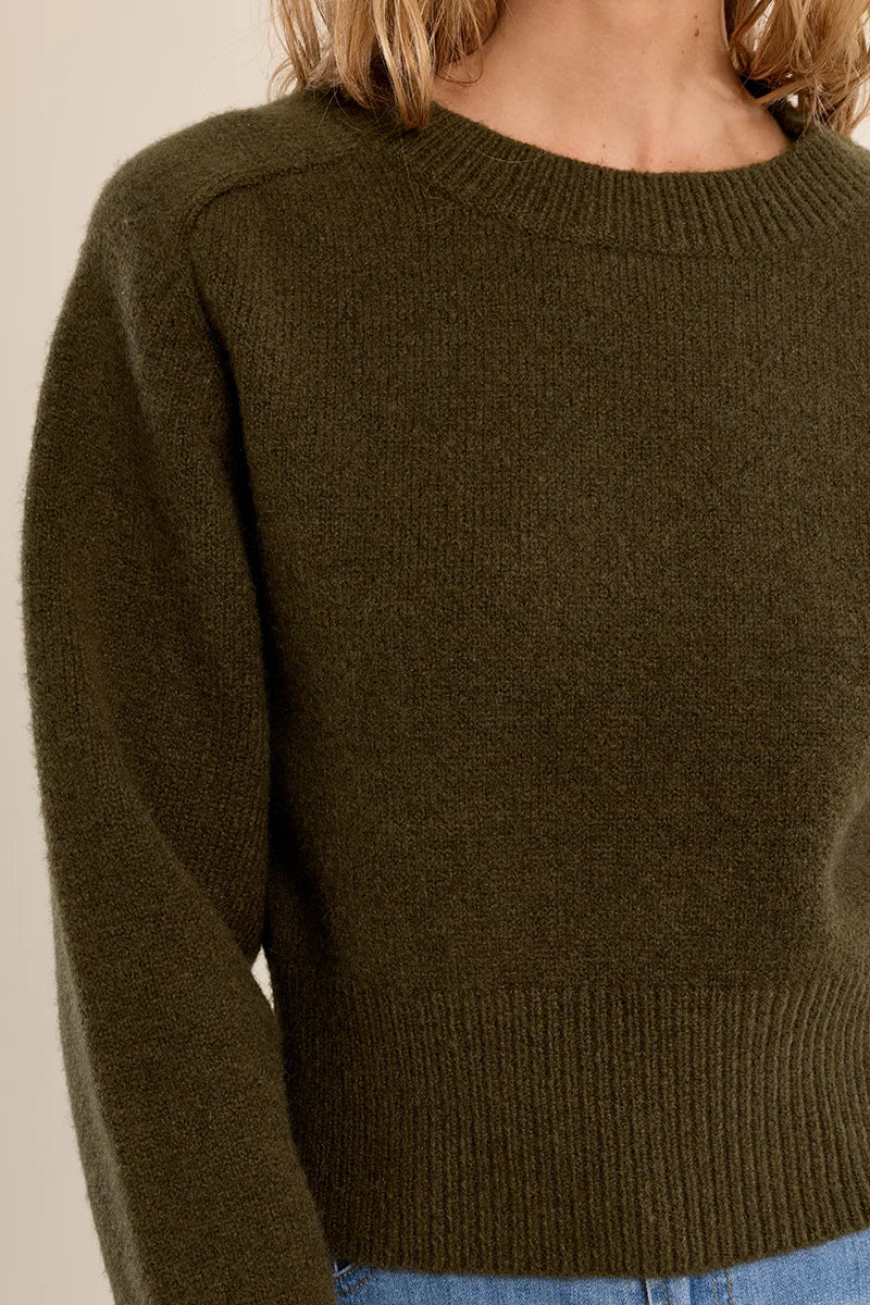 Ribbed Crop Sweater - Khaki