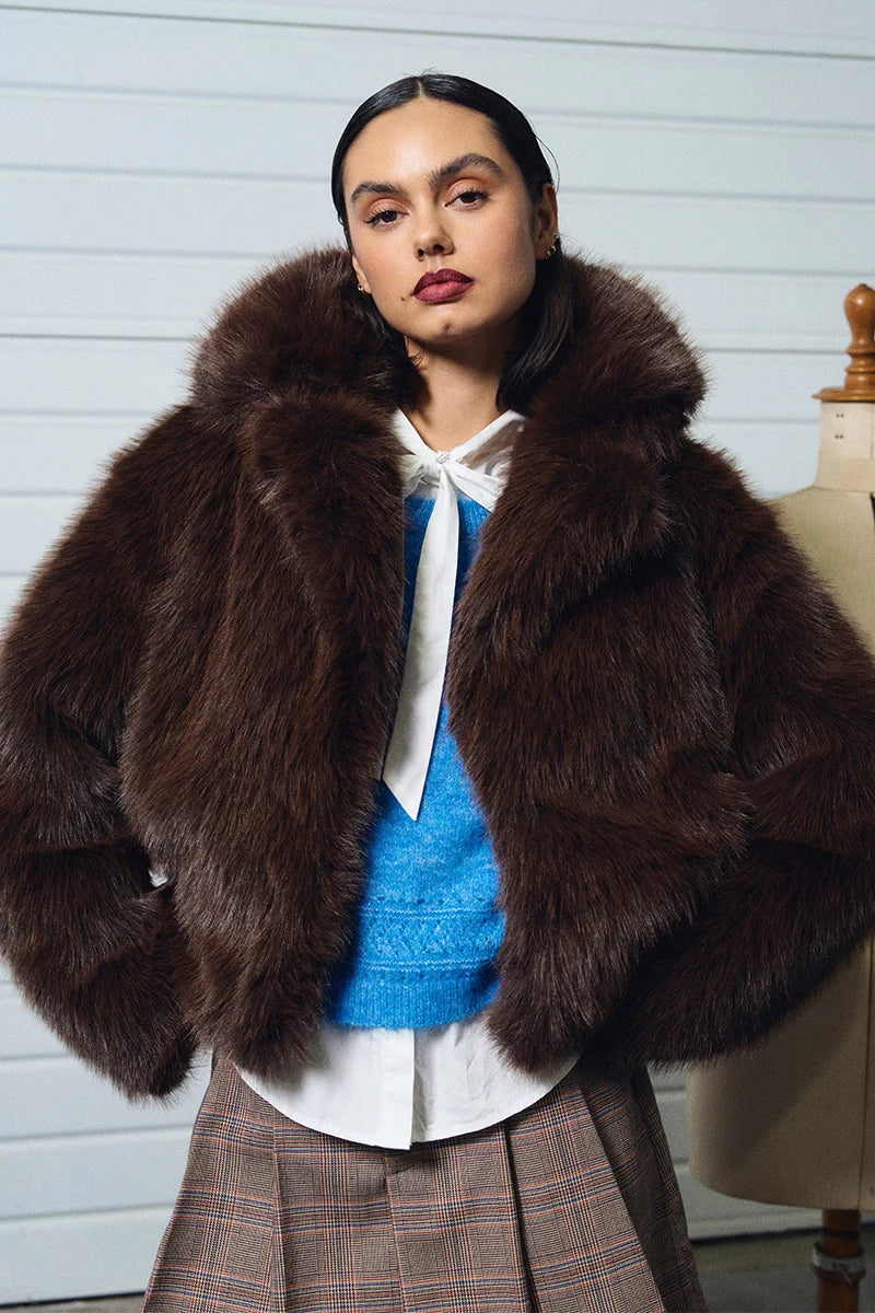 Faux fur coat, brown